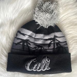 CALI Logo Embroidery Pom Cuffed Adult Beanie Black| Grey